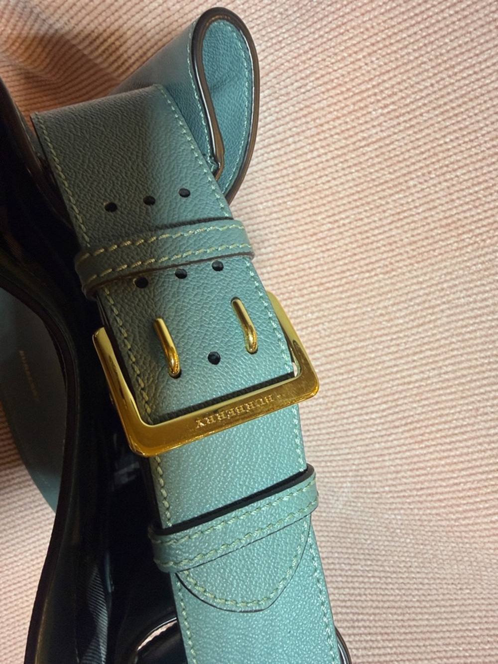 Burberry Teal Leather Bucket Shoulder Bag - Picture 3 of 10